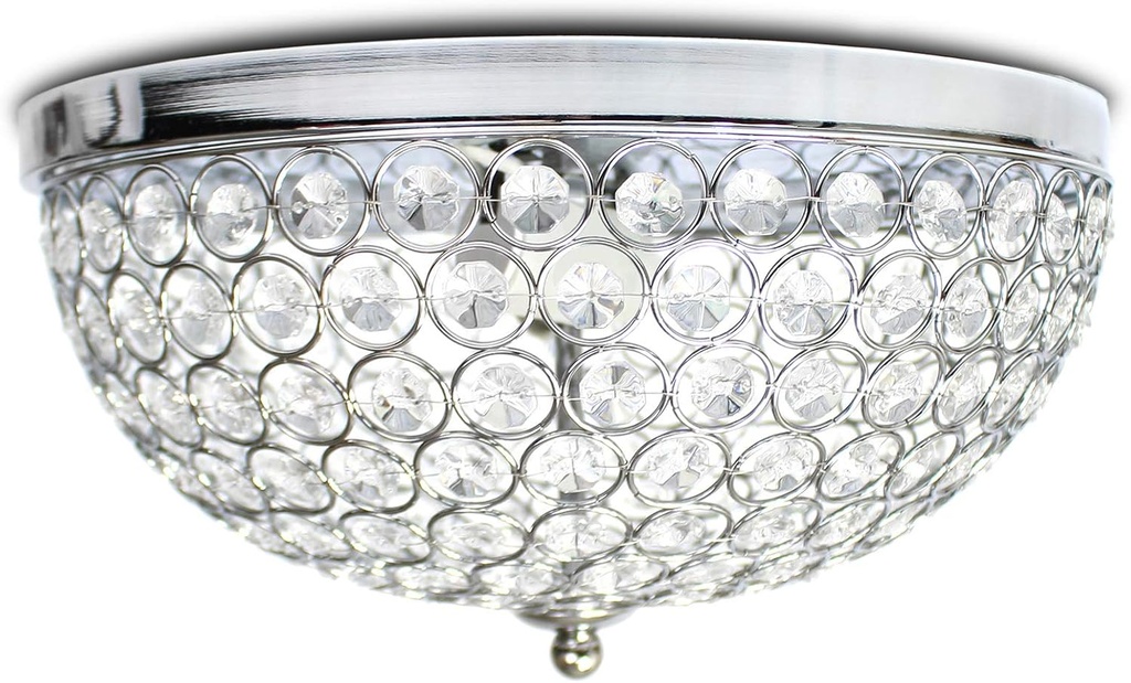 Elegant Designs FM1000-CHR Elipse Crystal 13 Inch Modern Metal 2 Light Bowl Shaped Ceiling Flush Mount Fixture, Chrome