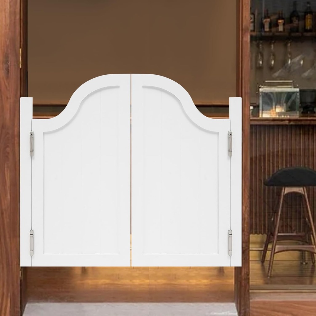 Double Saloon Doors, 39" W x 31" H Arched Top Interior Swinging Doors with Hinges, Solid Wood Partition Door for Hallway Entrance Partition, White