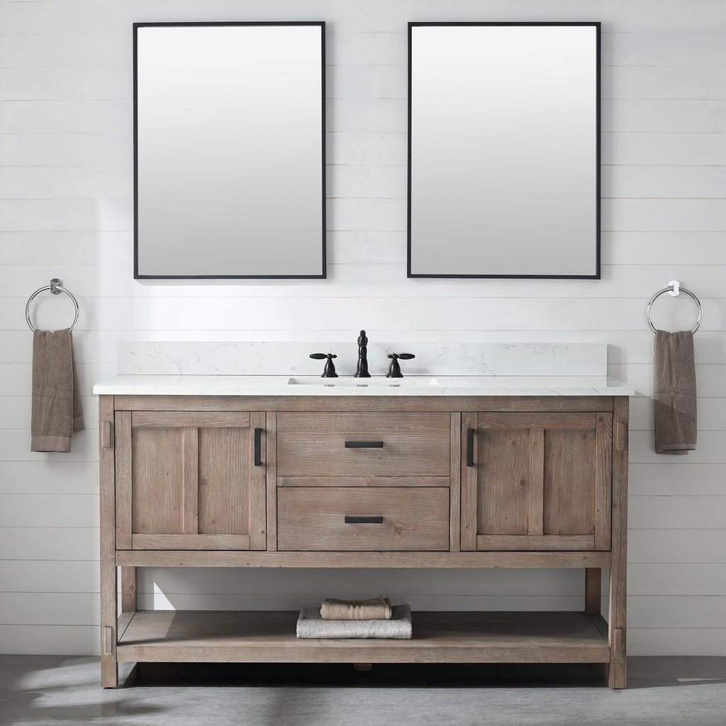 UrbanFurnishing.net - Harvey 60-Inch (60") Rustic Modern Farmhouse Bathroom Vanity - Brown Spruce, Single Sink