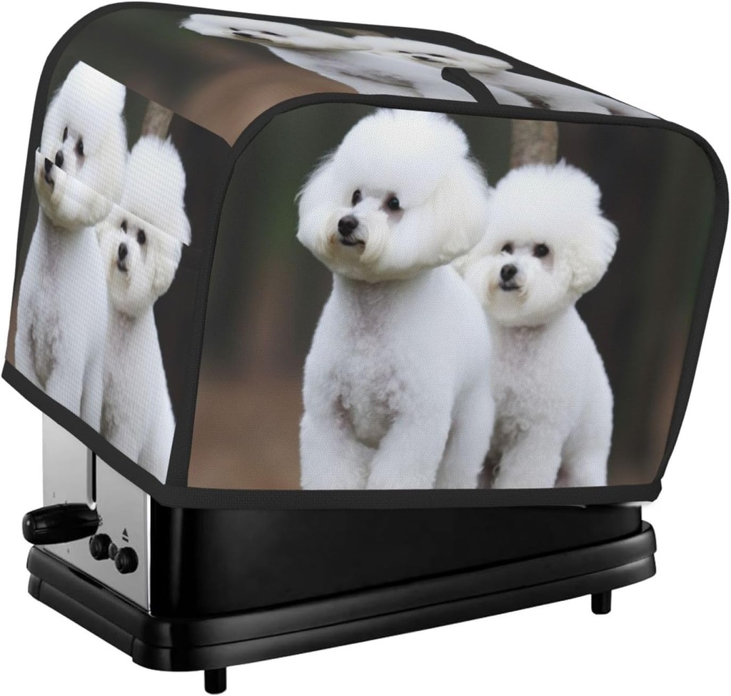 Bichon Frise 2 Slice Toaster Covers Dustproof Splash-Proof Bread Machine Cover Fingerprint Protectors Small Washable Kitchen Appliance Cover Universal Size