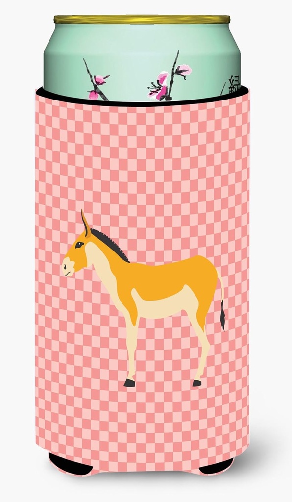 Caroline's Treasures BB7854TBC Turkmenian Kulan Donkey Pink Check Tall Boy Hugger Can Cooler Sleeve Hugger Machine Washable Drink Sleeve Hugger Collapsible Insulator Beverage Insulated Holder