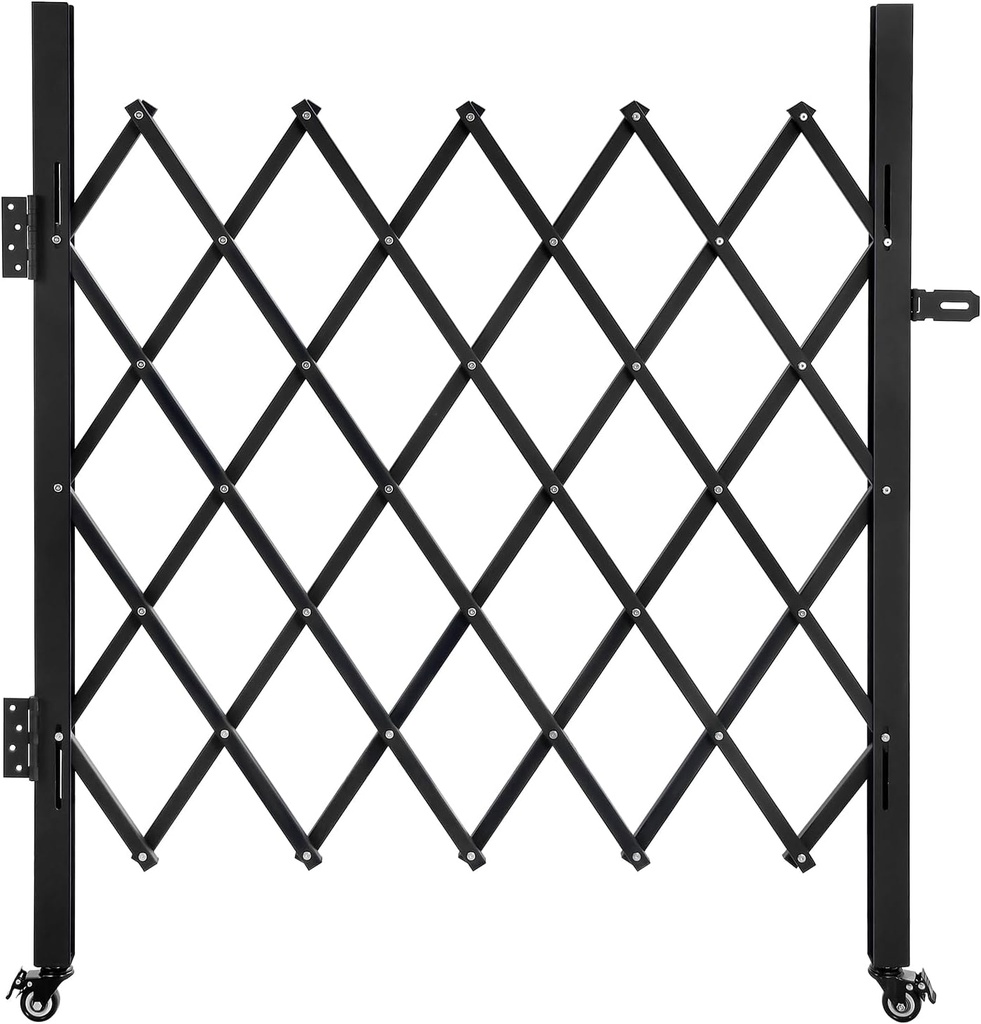 Folding Scissor Door Gate - 35.83''W X 48.03''H Steel Barricade with 360 Wheels & Padlock