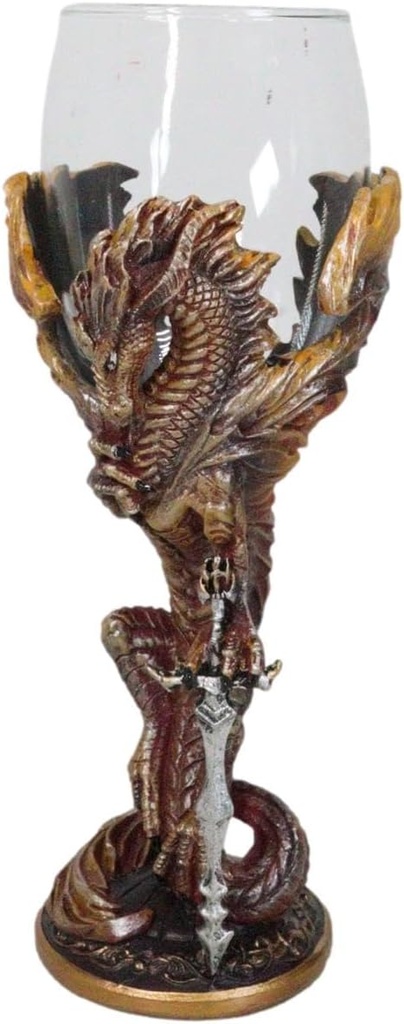 Ebros Gift Ruth Thompson Fire Ember Dragon Flame Blade Sword Glass Wine Goblet Chalice Cup Dragon Blade Series Collection Mythical Fantasy Party Hosting Accent