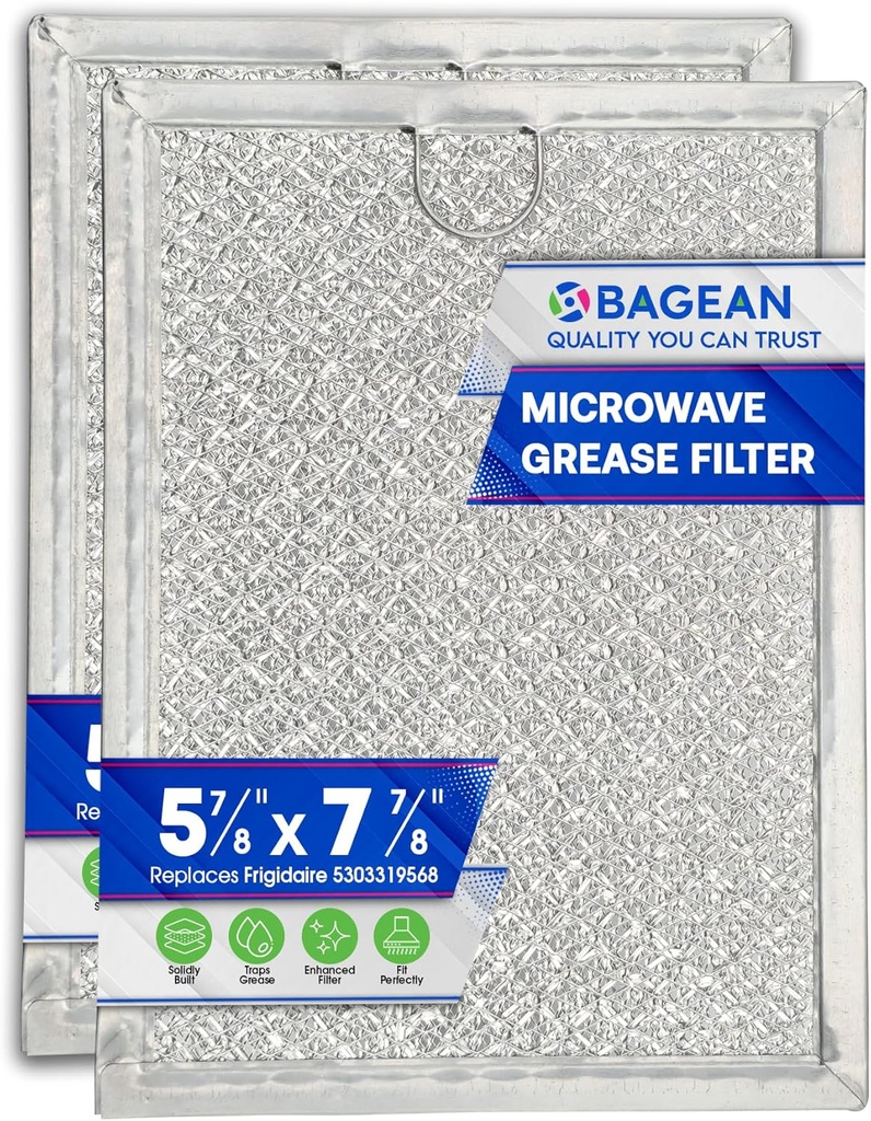 Bagean Microwave Filter Replacement 7.92” x 5.94” Compatible with 5303319568 Frigidaire Microwave Filter - Aluminum Mesh Grease Screen - Freshens & Filters Kitchen Air in Over the Oven Vent Fan (2-Pk)