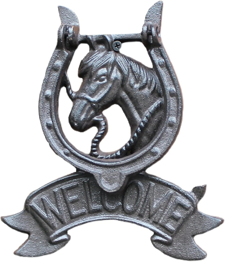 Apartment Front Door Knocker Horse's Head Shaped, Antique Cast Iron Wall Sculpture for Vintage Country House, Furniture Pull Closet Handle