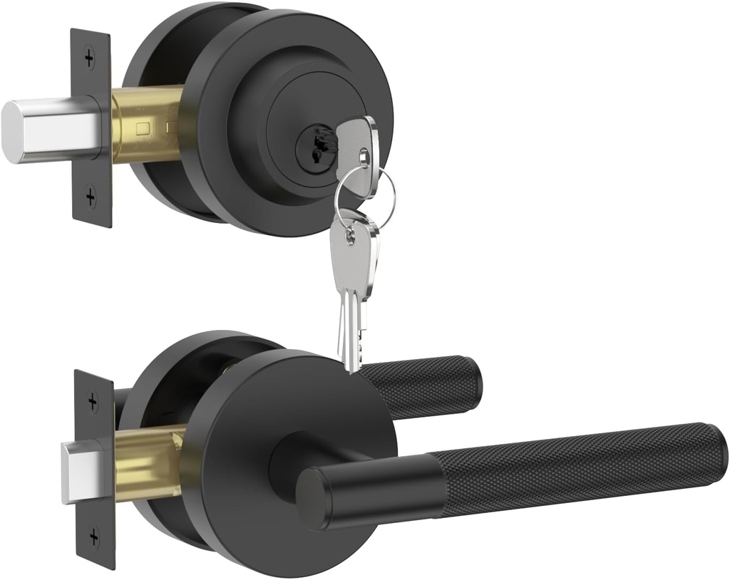 Asidrama Premium Black Zinc-Alloy Front Door Lock Set: Double Cylinder Deadbolt, Heavy Duty Security Handleset for Left/Right Exterior Doors, Universal Entry Locks (2 Pack)
