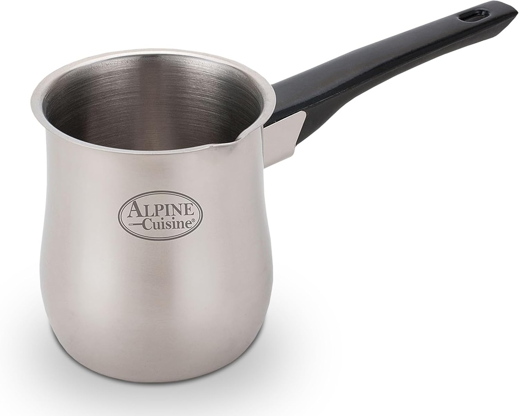 Alpine Cuisine Coffee Warmer 12oz with Heat Resistant Bakelite Handle, Turkish Coffee Maker Butter Warmer Mini Stainless Steel Greek Coffee Heating Melting Milk Pot with Spout for Home & Café