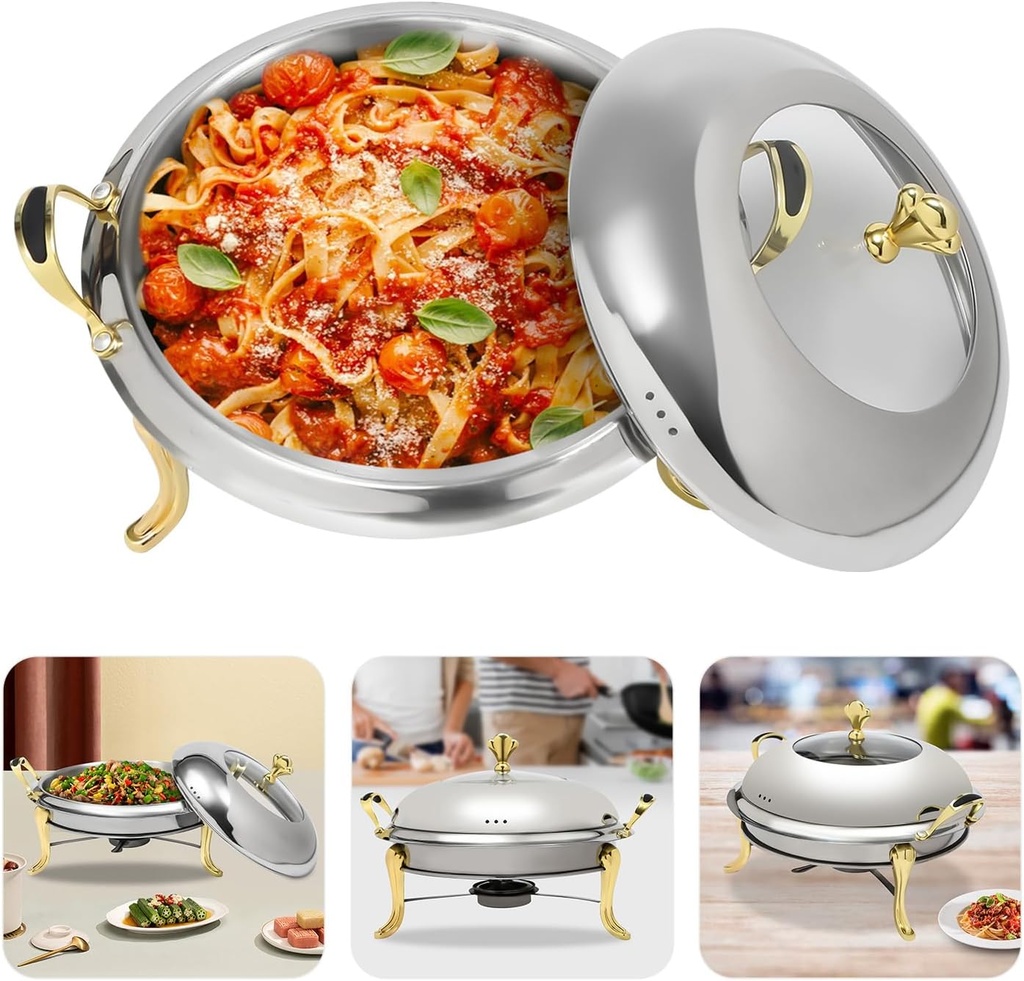 13inch-Gold Hotpot Alcohol Stove Burner Hot Pot Stainless Steel Buffet Warmer Server, Cooktop Burner Cookware for RV Travel, Restaurants, Party, Wedding, Camp, Picnicking, Hotels