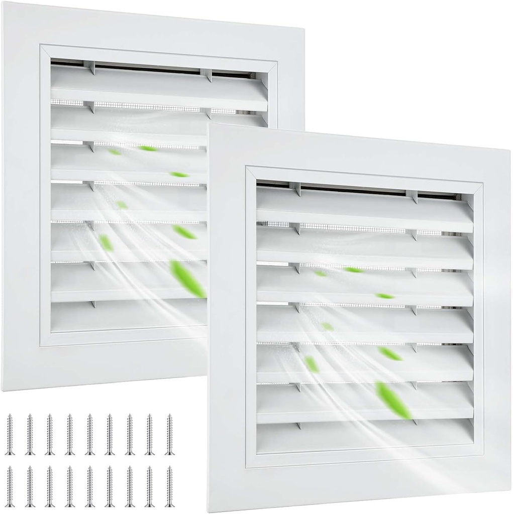 Gisafai 2 Pcs 10" x 10" Gable Vent Aluminum Alloy Wall Vents Shed Attic Vent with Screen Return Air Grill with Screws, for Ventilation Exterior Doors Wall House (White)