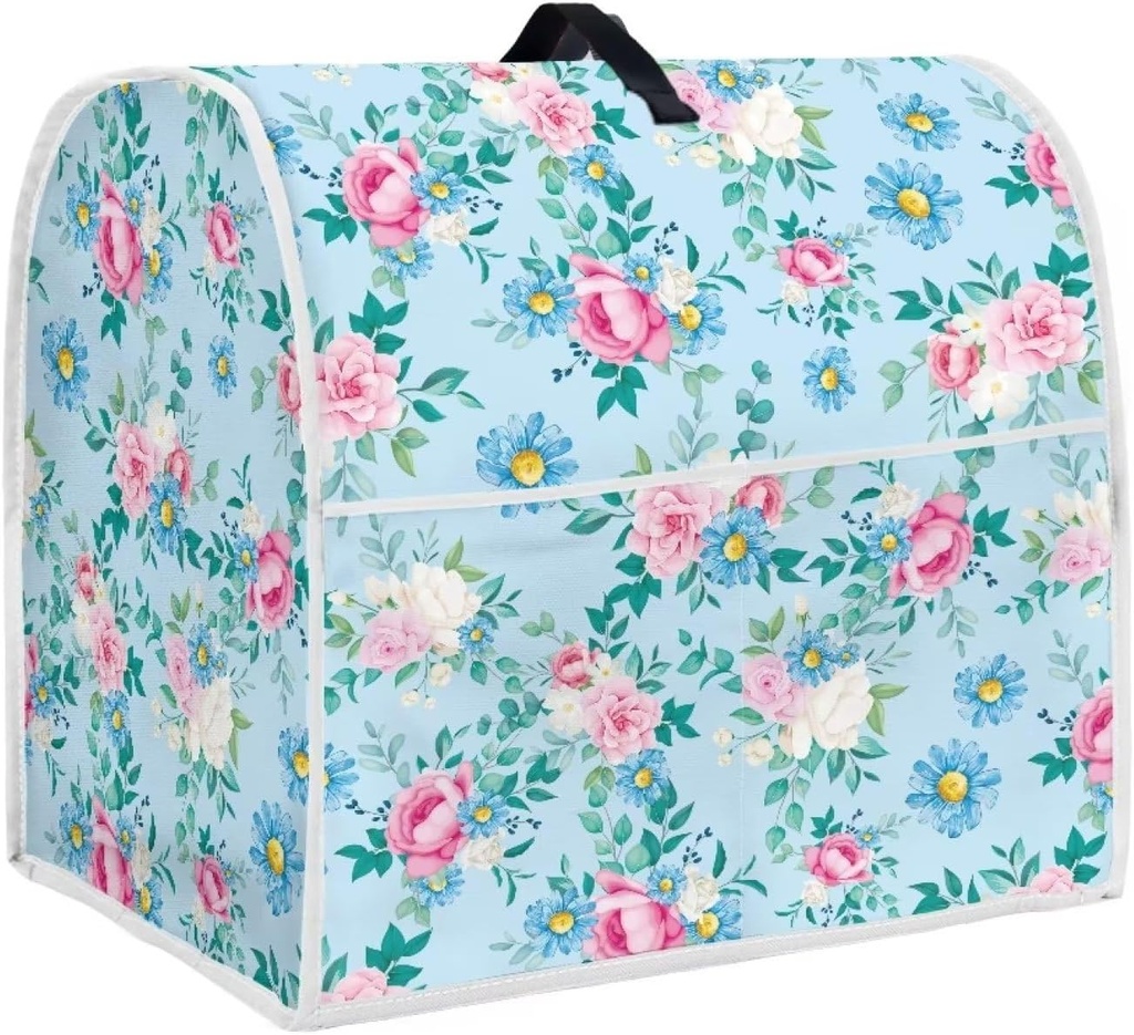 Floral Mixer Parts Blue Daisy Pattern Kitchen Blender Cover with Portable Top Handle Machine Washable Stand Mixer Accessories for 6-8 Quart