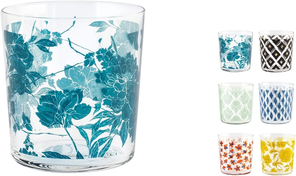 H&H Starck Colourful Set of 12 Glasses, Glass, 350cc, Multicolor