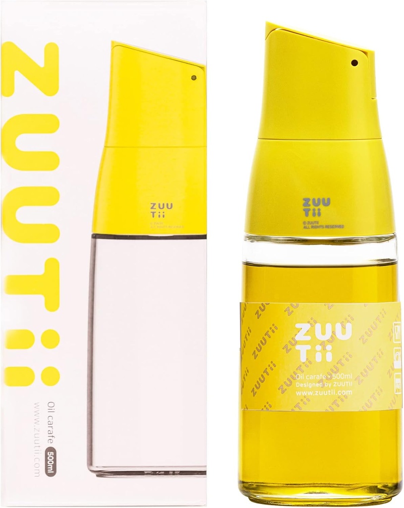 Zuutii Olive Oil Dispenser - Drip Free Spout Bottle for Kitchen Glass Oil and Vinegar Dispenser - Lemon Yellow