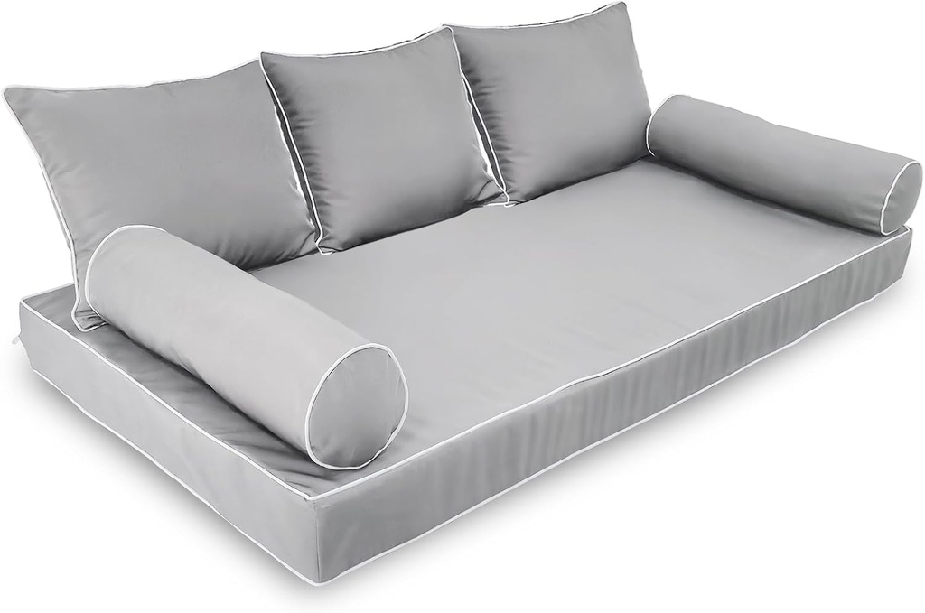 Twin Size Porch Swing Bed Cushion Cover,Waterproof Outdoor Twin Mattress Cover for Daybed,Outdoor Daybed Cushion Bolster Pillow Fitted Sheet Cover,Only Cover (Light Grey, 75 * 39 * 6in)