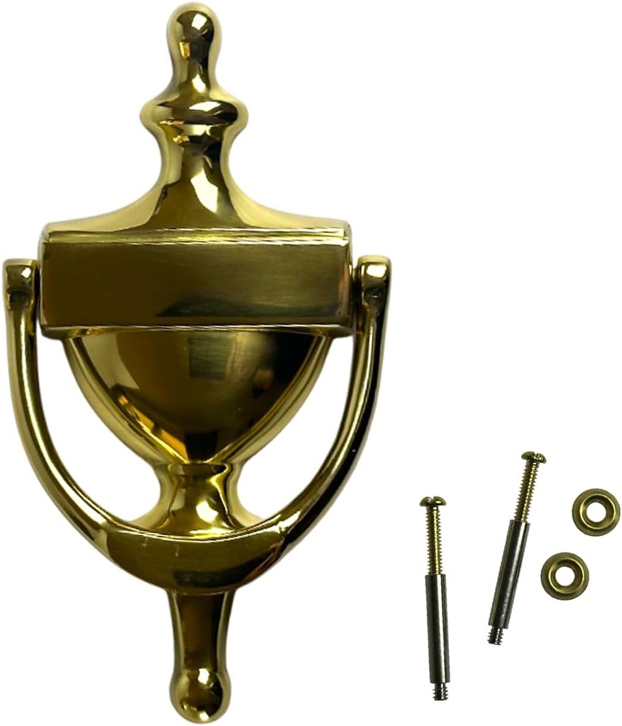 QCAA Solid Brass Door Knocker, 7", Polished Brass, Made in Taiwan, 1 Pack