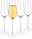Luxbe - Champagne Crystal Flutes Glasses, Set of 4 - Modern Elegant Sparking Wine Glasses, Hand Blown - Good for Wedding, Anniversary, Christmas - 12oz / 350ml