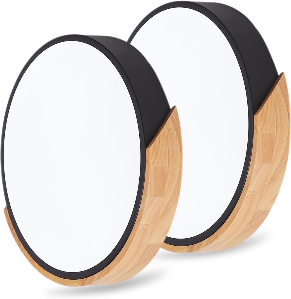 Modern LED Ceiling Light, 2 Pack Wood Flush Mount Ceiling Lights, LED Kitchen Lights Hallway Light Fixtures for Bedroom Laundry Room (Black,11.8",6000K)