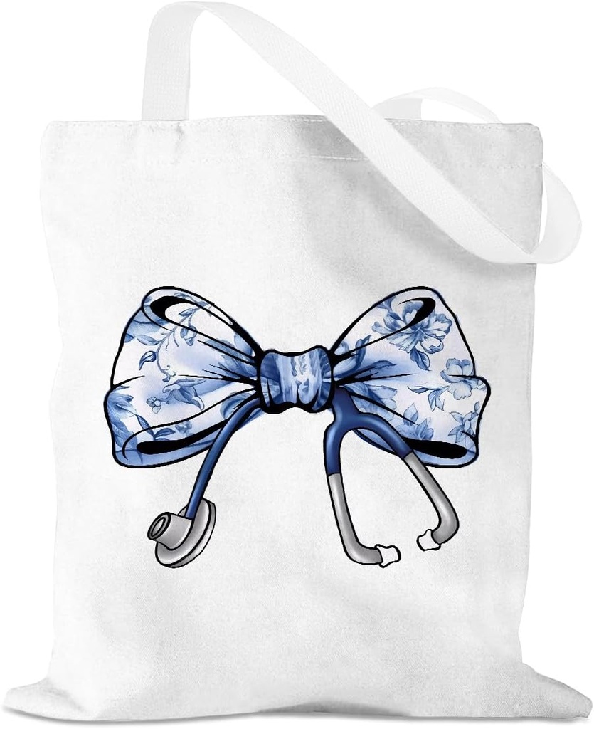 Nurse Gifts Bow Canvas Tote Bag, Nurse Accessories for Work, Graduation Gift for Women Nursing Reusable Grocery Bag