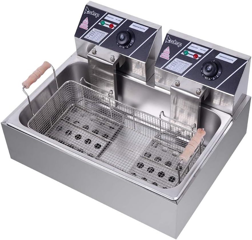 Deep Fryer with Single Big Frying Basket, 110V Oil Consumption 12.7Qt/12L Oil Pan Total Capacity 23.26Qt/22L Stainless Steel Large Single-Cylinder Electric Fryer 5000W Max