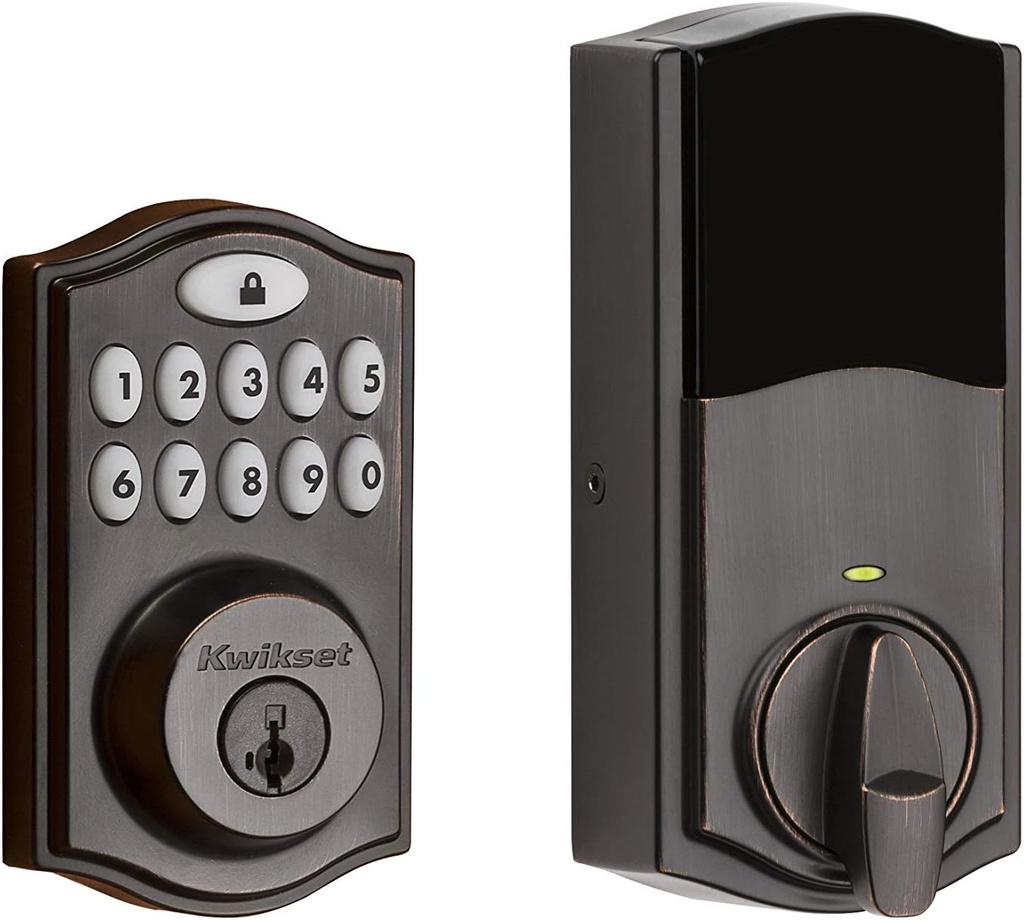 Kwikset 914 Traditional Keypad SmartCode Electronic Deadbolt Smart Lock featuring SmartKey Security and ZigBee 3.0 Technology in Venetian Bronze
