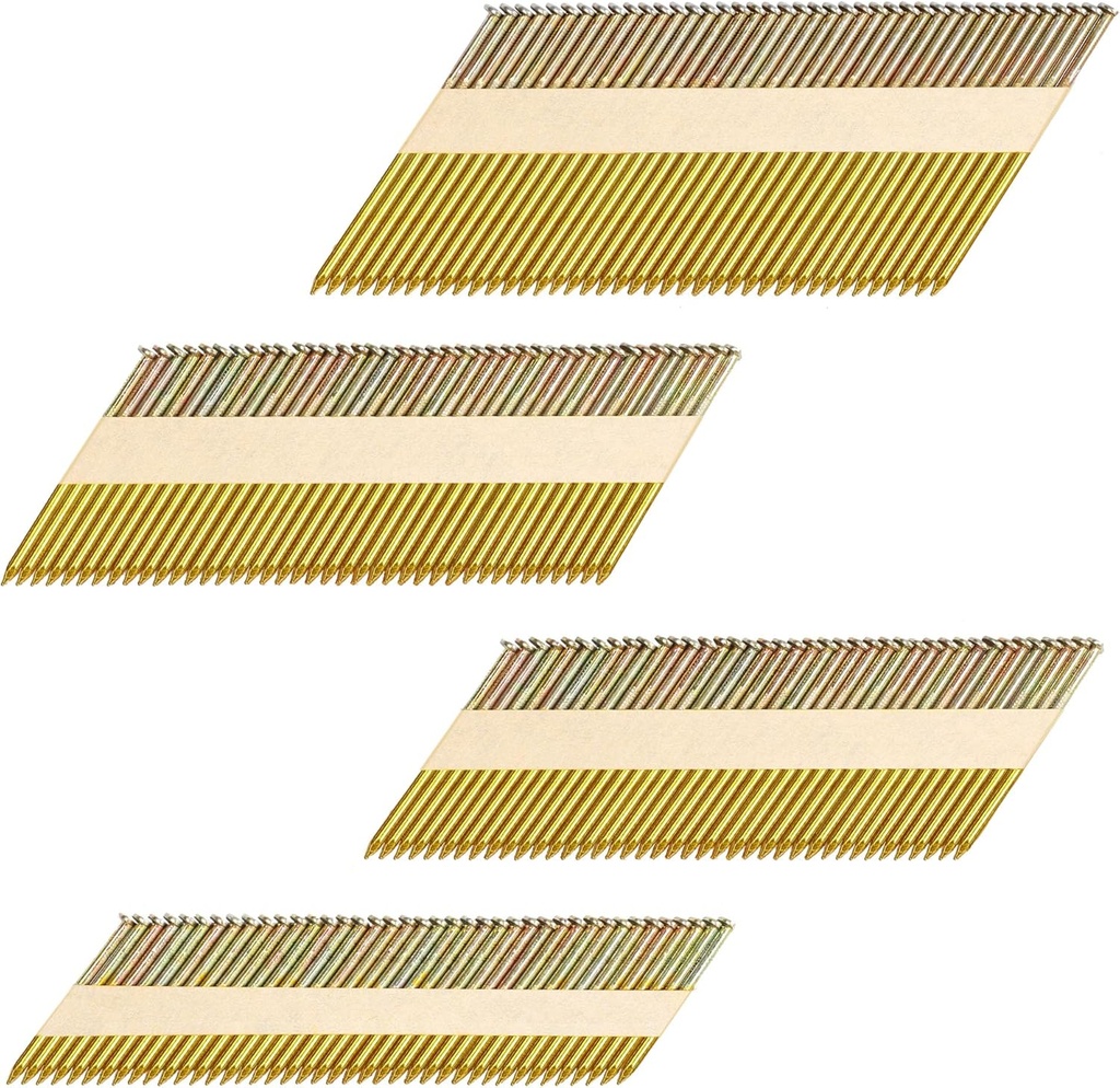 HW HAMWOO 34°Framing Nails,D Head Nail Pack,1200-Pack (2"- 240Pcs,2-1/2"- 320Pcs,3"- 320Pcs, 3-1/2"- 320Pcs),Galvanized Paper Tape Strip Nails,Smooth Shank,for 30 to 34 Degree Framing Nailer