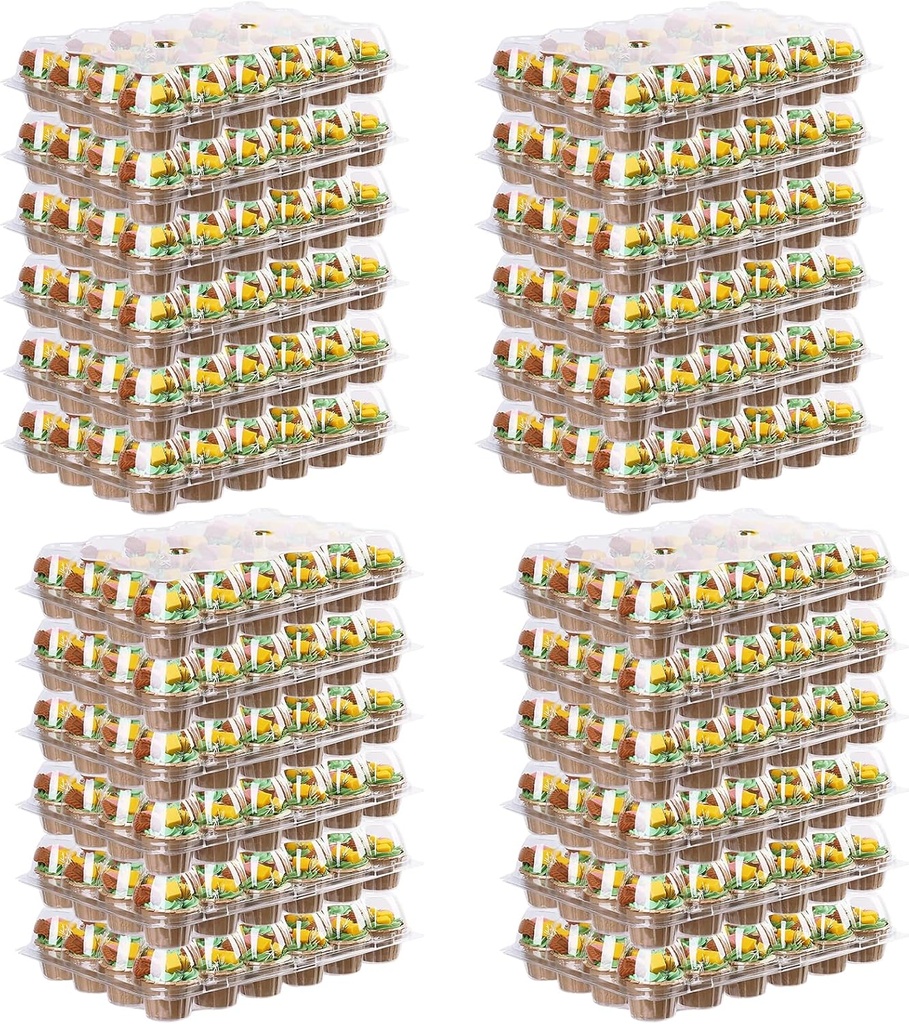 24 Pack Mini Cupcake Containers 24 Count Cupcake Boxes Bulk Plastic Cupcake Holder Disposable Cupcake Carrier 24 for Cupcakes Clear Cupcake Containers wit lid Cupcake Trays for Transporting