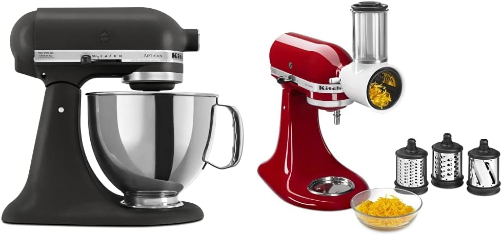 KitchenAid Artisan Series 5-Qt. Stand Mixer with Pouring Shield - Imperial Black & Fresh Prep Slicer/Shredder Attachment, White