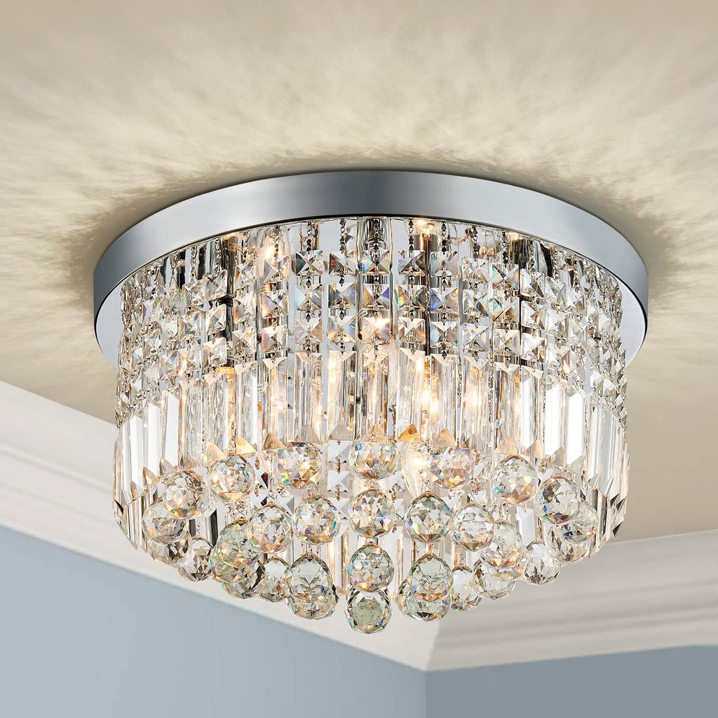 Saint Mossi Modern K9 Crystal Raindrop Chandelier Lighting Flush Mount LED Ceiling Light Fixture Pendant Lamp for Dining Room Bathroom Bedroom Livingroom 9 E12 LED Bulbs Required Height 11 x Width 20