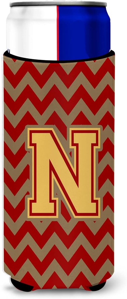 Letter N Chevron Garnet and Gold Ultra Beverage Insulators for slim cans