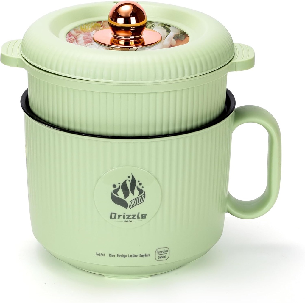 Drizzle Drizzle Electric Hot Pot Cooker 1.7L - Portable Smart Food Maker with Steamer Non-Stick Skillet Stir Fry Cooker Ramen Noodles Steak Egg Oatmeal Shabu-Shabu - Dormitory Office Camping Power