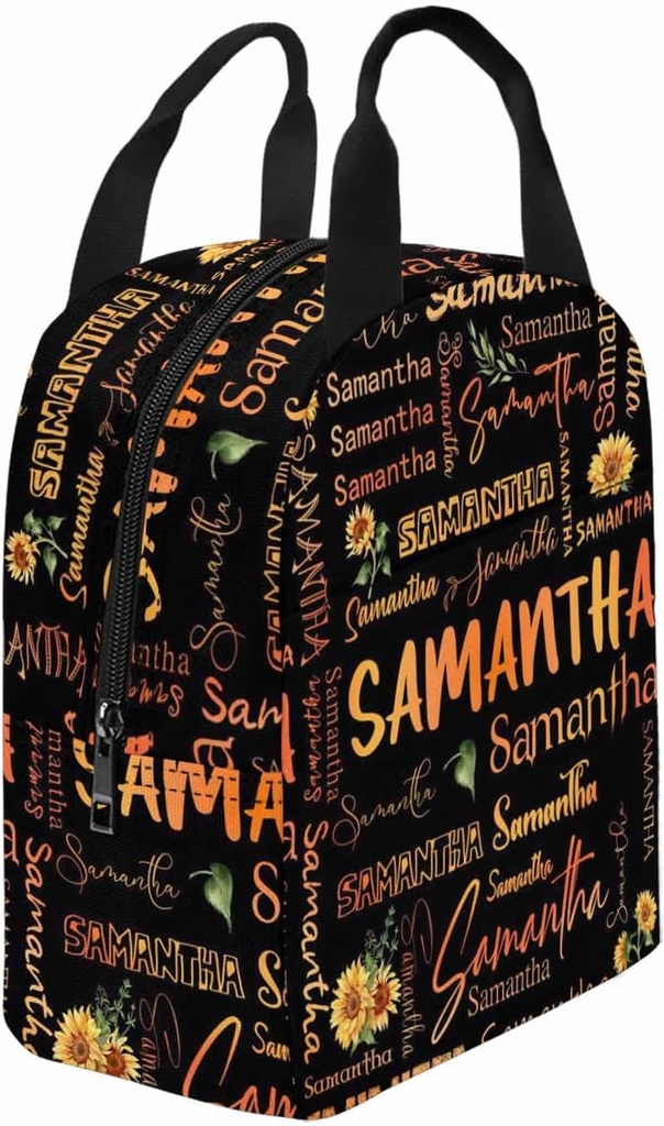 Personalized Kid's Lunch Bag with Name Sunflower Orange Text Pattern Personalized Insulated with 2 Pockets Lunch Bag Box for Girl Boy Kid's Lunch Bags for Work Picnic or Camping on Birthday Christmas