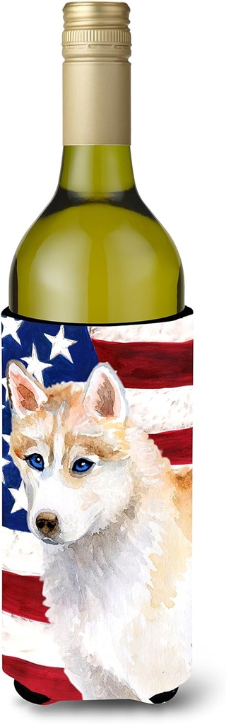 Caroline's Treasures BB9655LITERK Siberian Husky Patriotic Wine Bottle Hugger Bottle Cooler Sleeve Hugger Machine Washable Collapsible Insulator Beverage Insulated Holder