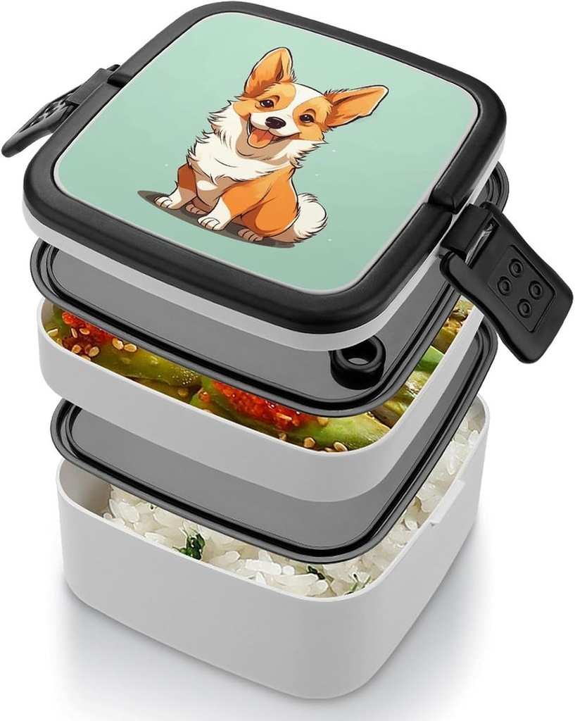 WEIHAKO Bento Box Adult Lunch Box Lunchable Food Container with Utensil Corgi Cute Dog Lunchbox Leak-Proof Lunch Containers Double Layer Bento Box for Dining Out Work Picnics Travel