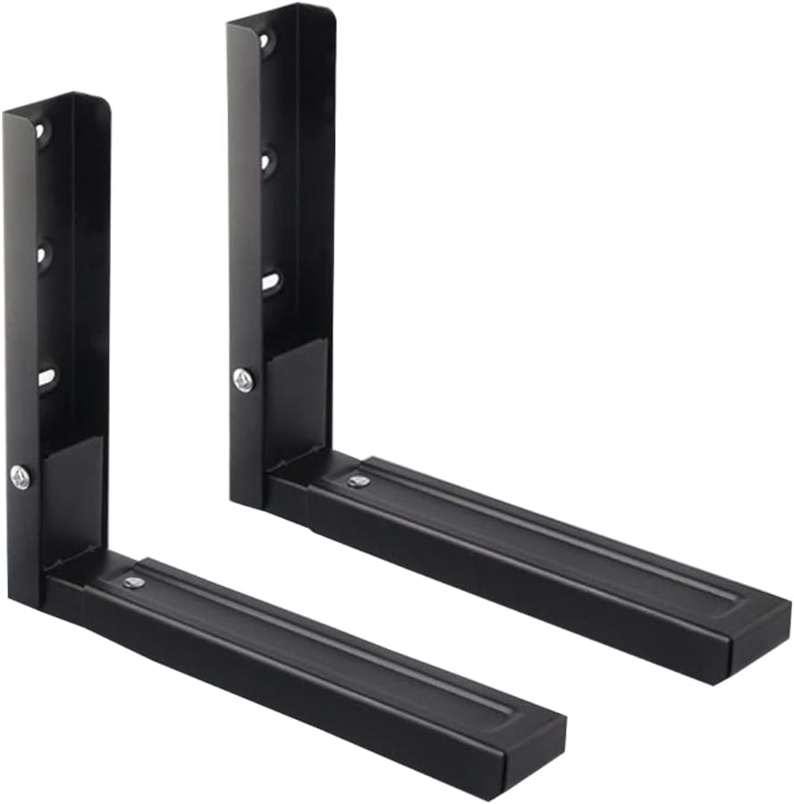 Microwave Oven Wall Mount Bracket, JruiZhp 2Pcs Arm Adjustable Foldable Kitchen Stretch Oven Stand Shelf, 304 Stainless Steel Microwave Rack, for Home Kitchen Accessories (Black)
