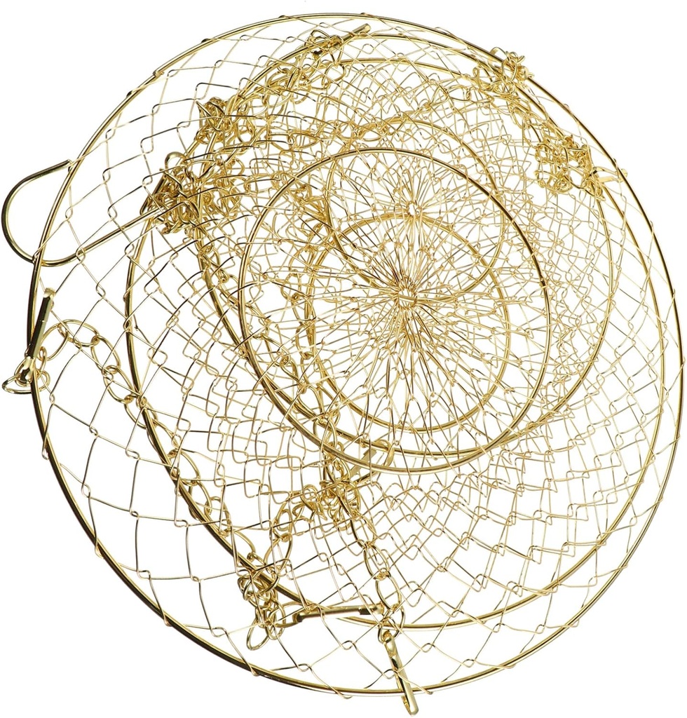 Yardwe 3 Tier Hanging Fruit Baskets Copper Wire Basket Fruit Vegetable Kitchen Storage Organizer Rustic Country Decor Round Metal Golden