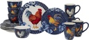 Certified International Indigo Rooster 16 pc Dinnerware Set, Service for 4