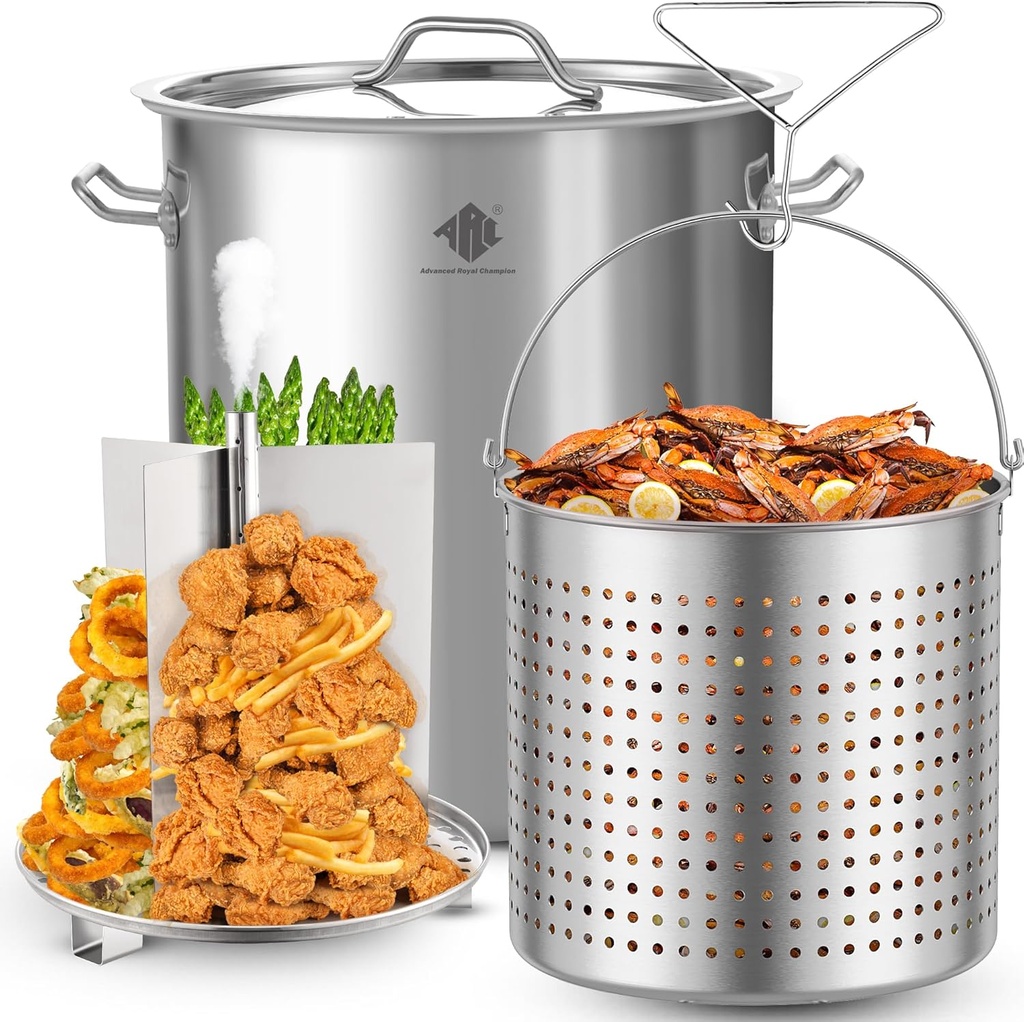 ARC 64-QT Large Stainless Steel Stockpot for Seafood Boiler Crawfish Pot with Basket and Steamer Rack, Outdoor Cooking Pot for Crab Lobster Shrimp Trukey Fryer Boiling, and Tamales Steamer,16 Gal