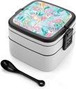 DeWoxkex Deer Christmas Double Layer Bento Box Lunch Box with Spoon Reusable Bento Case Leak-Proof Food Containers for Work Picnic Camping
