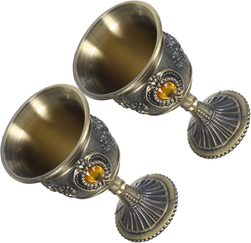 2pcs European Style Delicate Wine Goblet Multi Function Household Liquor Cup Bronze Alloy High Footed Chalice for Weddings Parties and Home Use
