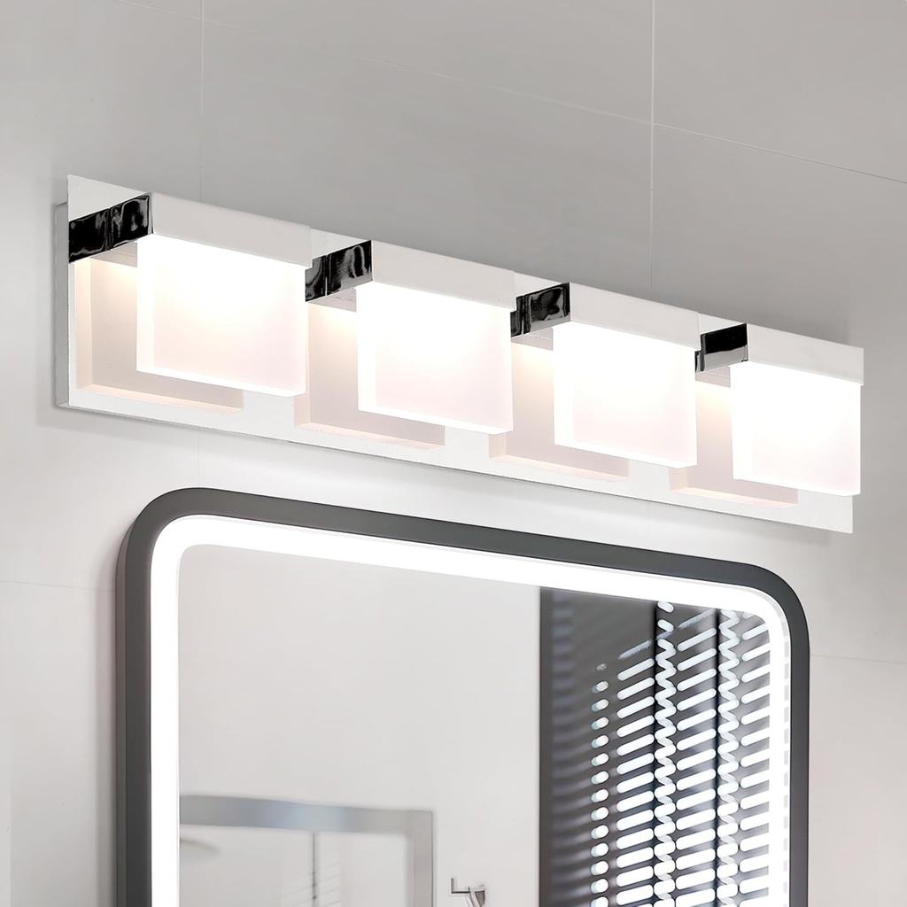 ASD LED 24" Bathroom Vanity Light, Over Mirror Lighting Fixture | 4-Lights, 3CCT, Dimmable, ETL Listed | 23W 1300LM 3000-5000K 120V | Linear Bath Acrylic Sconce, Bedroom Wall Lamp | Chrome