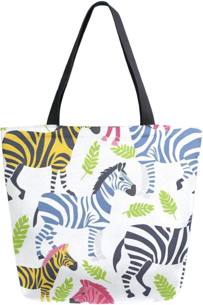 ALAZA Colorful Zebra01 Canvas Tote Bag for Women Travel Work Shopping Grocery Top Handle Purses Large Totes Reusable Handbags Cotton Shoulder Bags