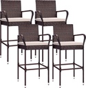 VIVOHOME 4 Packs Outdoor Wicker Barstool Patio Rattan Furniture with Armrests and Cushions, Brown