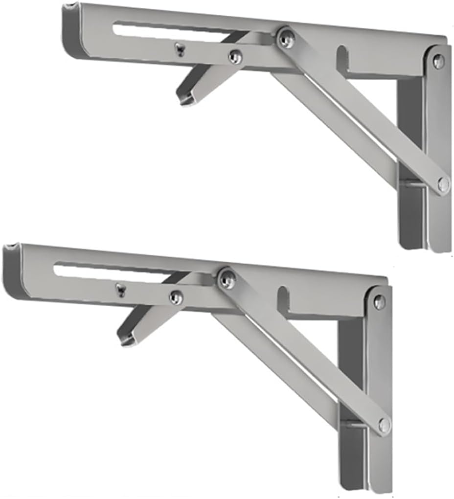 Stainless Folding Shelf Brackets - Heavy Duty Stainless Steel Collapsible Shelf Bracket for Bench Table, Space Saving DIY Bracket, Max Load: 550lb (8 INCH-2PCS)