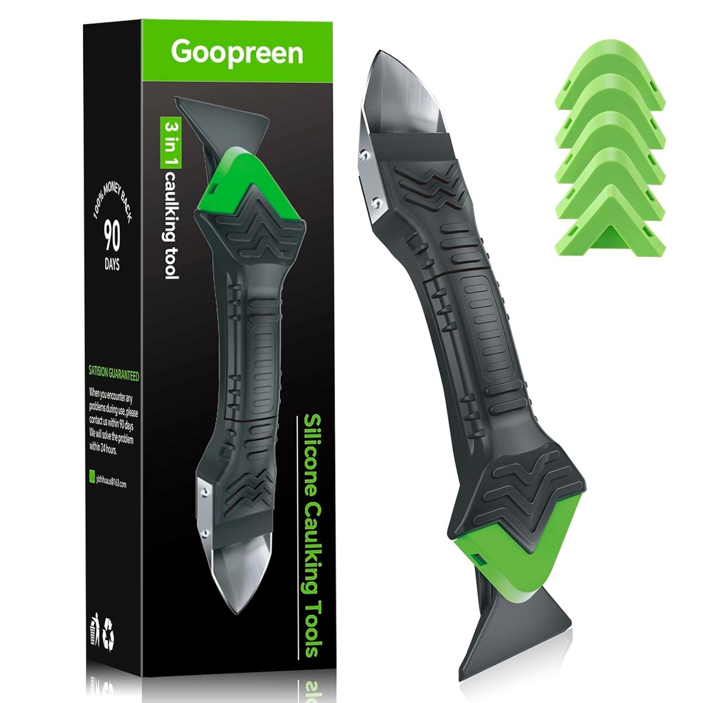 Caulking Tool 3 in 1 Caulking Grout Removal Sealant Finishing Tool Bathtub Caulk with Stainless Head, Caulk Remover Glass Glue Angle Scraper for Bathroom, Kitchen,Floor,Window,Sink Joint,Frames