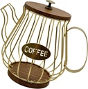 Elegant Coffee Pods Holder Wire Construction Wooden Base Espresso Pods Storage Basket Kitchen Countertop Organiser Large Capacity Coffee Holder