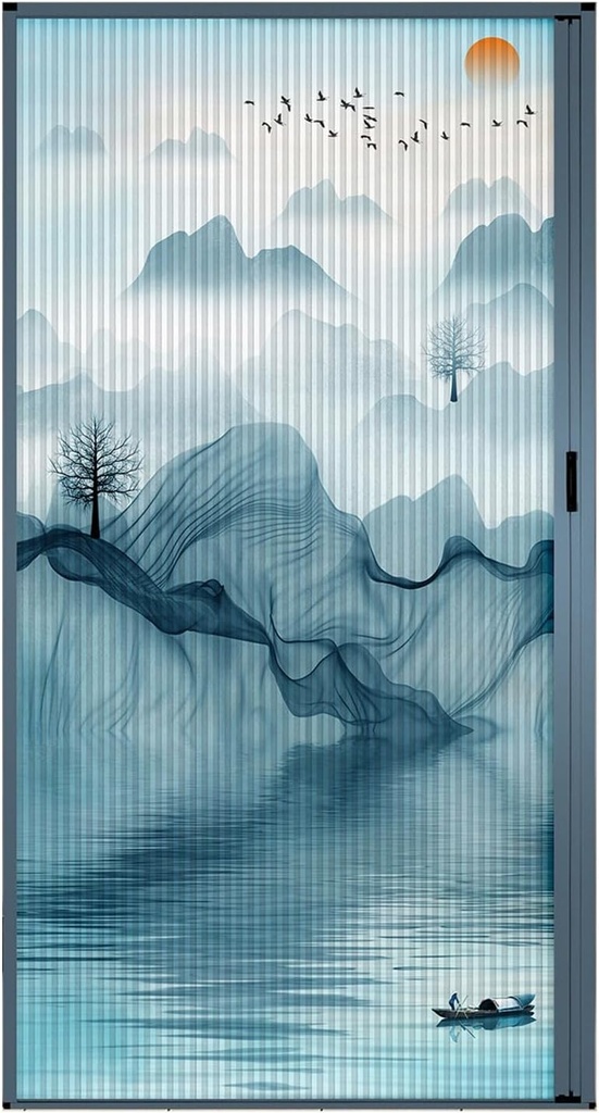 ZIMGOD Accordion Door Oriental Style Folding Door No Drilling, Foldable Sliding Gate with Double-Sided Adhesive, Customizable Fold Door Width 60 76 84 94 104 120 145 170 180 cm(30x80in (76x203cm))