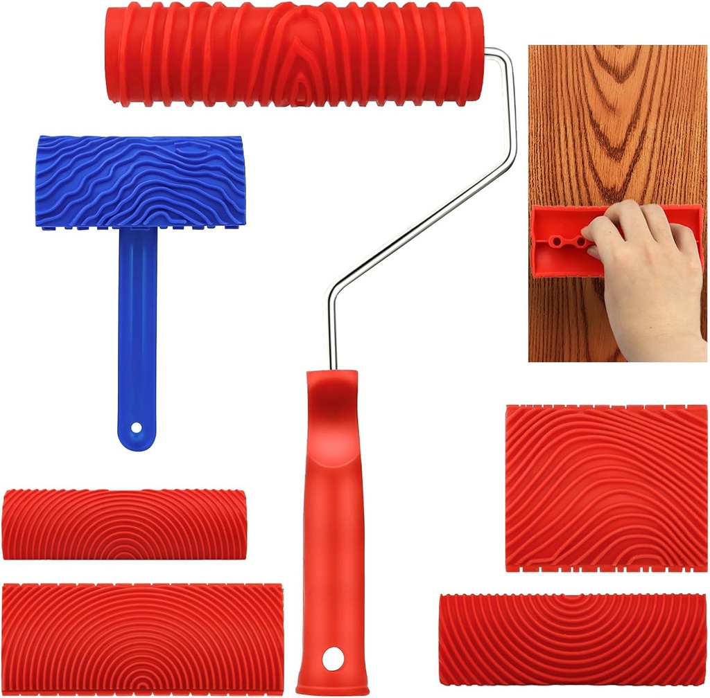 6 Pcs Wood Grain Tool Set, DIY Wood Graining Tool for Wall; Furniture, Soft Rubber Wood Grain Painting Tool, Textured Pattern Roller for Home Decoration
