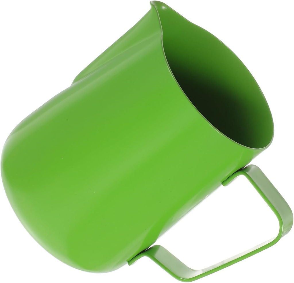 SEWACC Stainless Steel Milk Frothing Pitcher with Handle Anti-rust Coffee Steamer Cup for Latte Art Smooth Flow Spout Design Thickened Green Frothing Jug