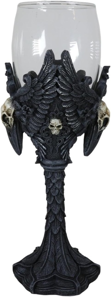 Ebros Gift Blood Moon Gothic Dark Alchemy Raven Crow Glass And Resin Wine Goblet Chalice Beverage Drinkware Serveware With Mystical Harbinger Of Doom Scavenger Bird