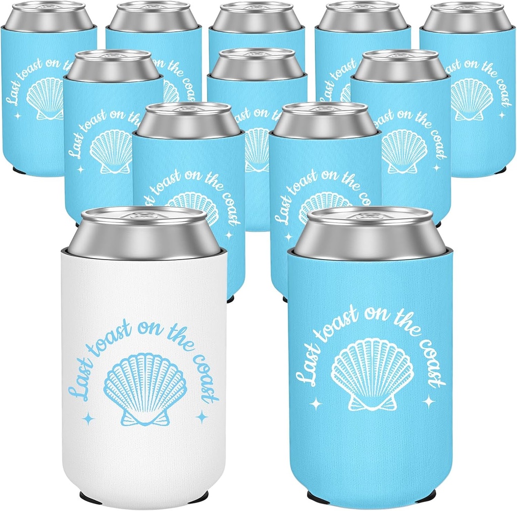 Last Toast On The Coast Bachelorette Party Blue Can Sleeves 12 Pack, 12 oz Can Cooler Bulk for Beverage Soda Drinks, Bachelorette Beach Party Favors Decor Accessories for Bride Bridesmaid, Standard
