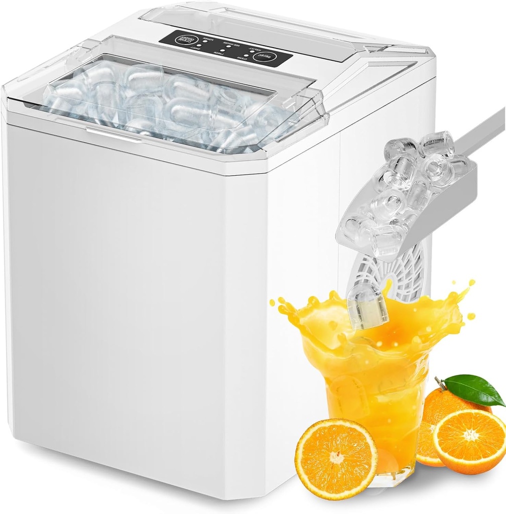 OLIXIS Countertop Ice Maker with Self-Cleaning, Portable Ice Maker Machine with Ice Scoop, 26.5Lbs/24H, 9 Cubes in 6 Mins, 2 Sizes of Bullet Ice for Home, Kitchen, Office